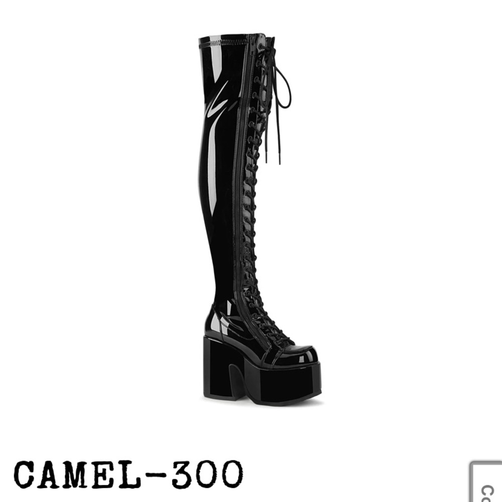 Demonia Camel 300 Platform Thigh High Boots